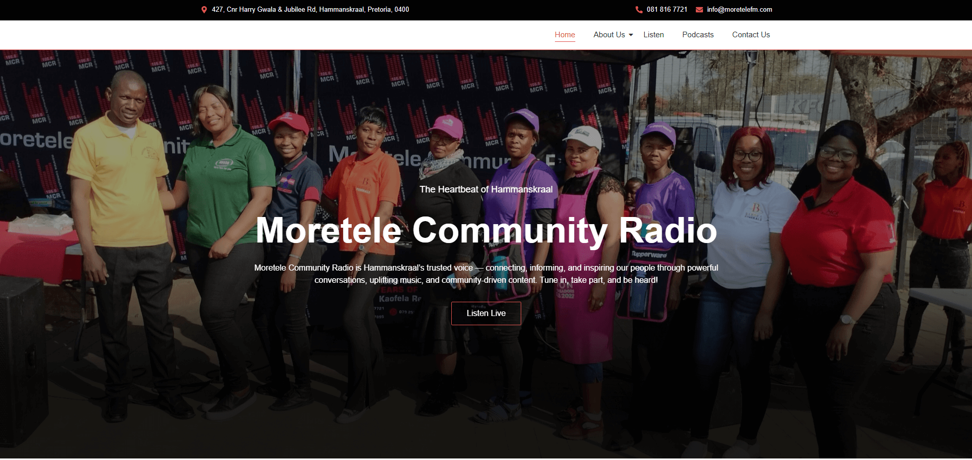 Moretele Community Radio website hosted by Hostking