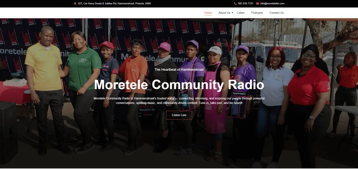Moretele Community Radio website — built by Hostking