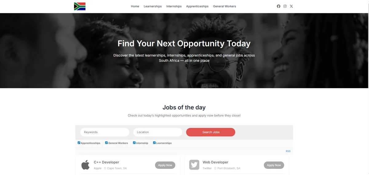 SA Youth Job website — built by Hostking