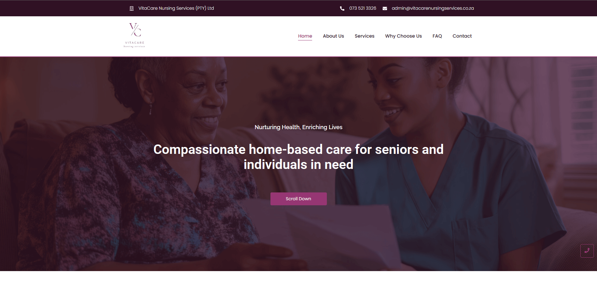 VitaCare Nursing Services (PTY) Ltd website hosted by Hostking