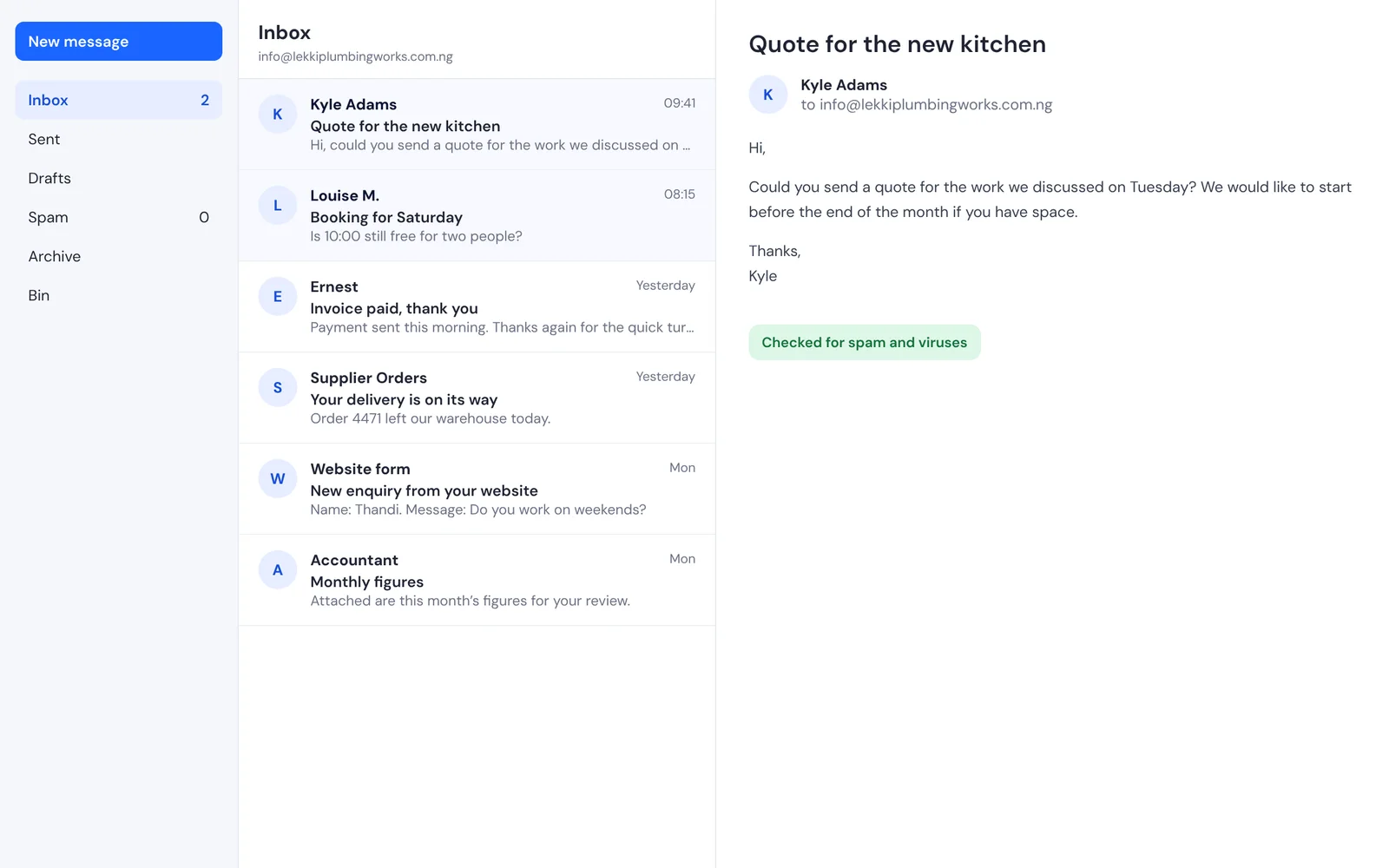 A webmail inbox on your own domain