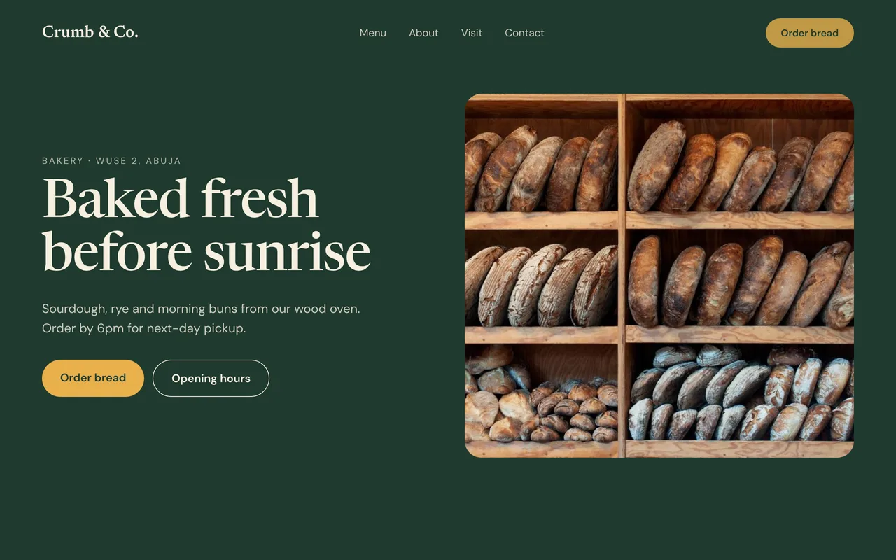A bakery WordPress website made with the builder
